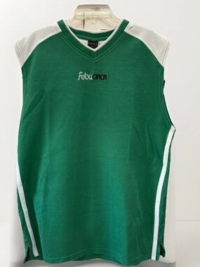 FUBU Vintage Y2K Knit Vest Green White Sleeveless Mens XL